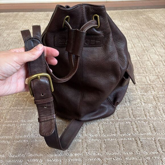 Fossil VTG Leather Backpack Brown Drawstring Boho Multi-pocket Key Charm 75082 - Picture 5 of 13